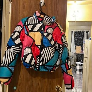 colorful cropped bubble jacket